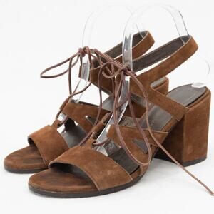 Stuart Weitzman Walnut Suede Tie Girl Bingo Sandals Heels Size 7.5